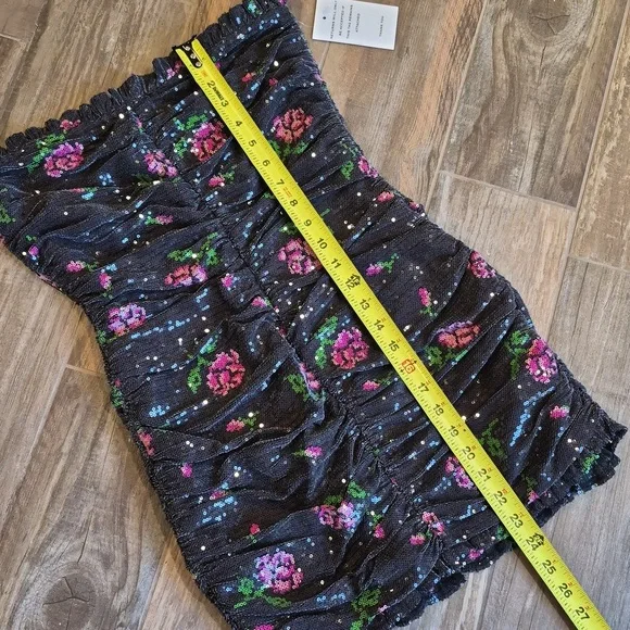 For Love & Lemons Every Rose Sequin Strapless Lined Mini Dress, Size Small - Picture 3 of 11